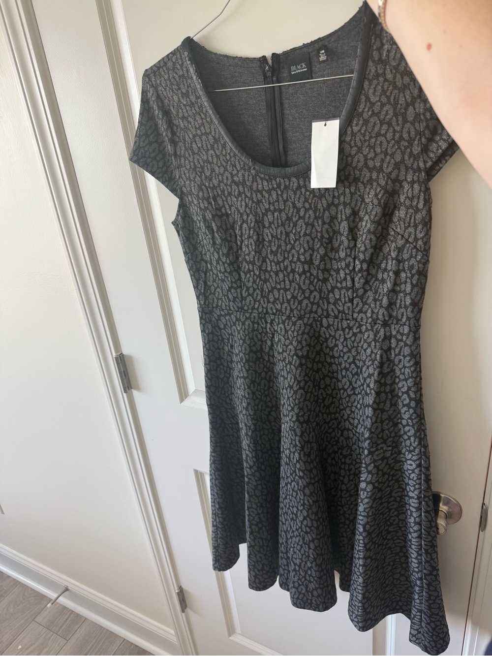 Black by Saks 5th Ave Patterned Cap Sleeve Skater Dress